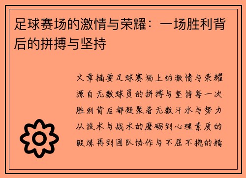 足球赛场的激情与荣耀：一场胜利背后的拼搏与坚持