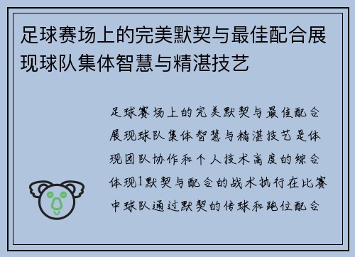 足球赛场上的完美默契与最佳配合展现球队集体智慧与精湛技艺