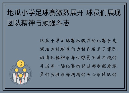 地瓜小学足球赛激烈展开 球员们展现团队精神与顽强斗志
